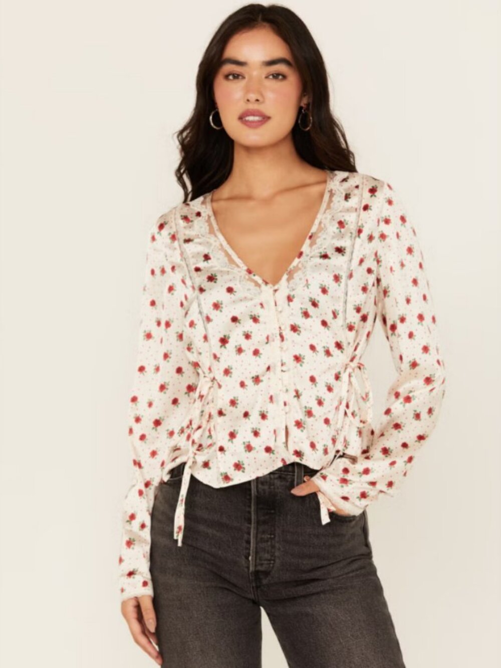 130. NWT Free People field of roses long sleeve top, size L